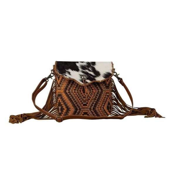 Myra Bag Handmade Stone Shoulder Bag Upcycled Canvas & Cowhide Leather - Picture 14 of 15